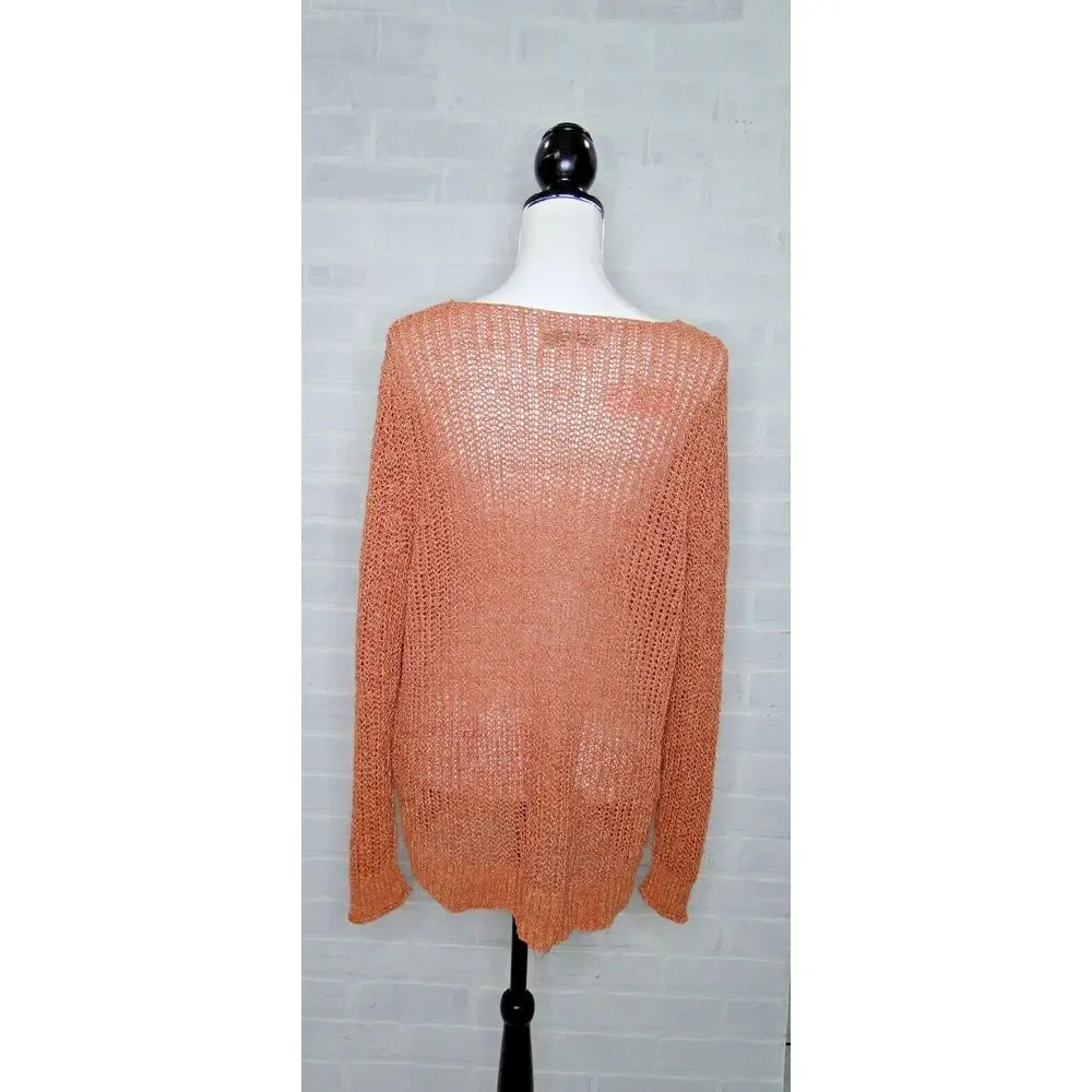 NWT Ann Taylor LOFT Plus Sz 16/18 Orange Shimmer‎ Open Knit Sweater Pullover
